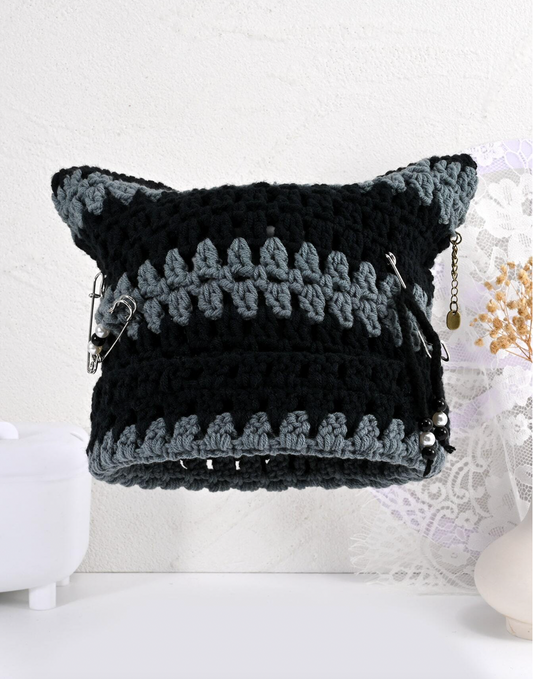 BABY BEAR BATMAN HAND KNITTED BEANIE